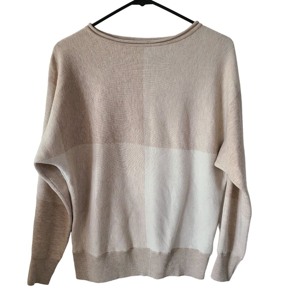 Tahari Beige Colorblock Wool Blend Sweater Women's Size S